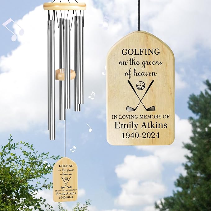 Golfing in Heaven Wind Chime | Personalized Memorial Wind Chime | Sympathy Wind Chime | Golf Memorial Gift | Golfing Sympathy Gift Idea | in Loving Memory of Golfer
