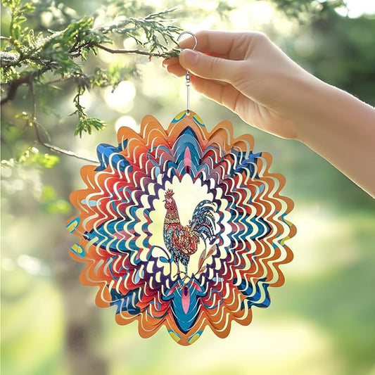 Metal Chicken Wind Chimes - 3D Hanging Chicken Wind Spinner for Yard and Garden Decorations Rooster Decor Gifts for Women Mom Grandma Wife Funny Christmas Thanksgiving Ornament Gifts Ideas