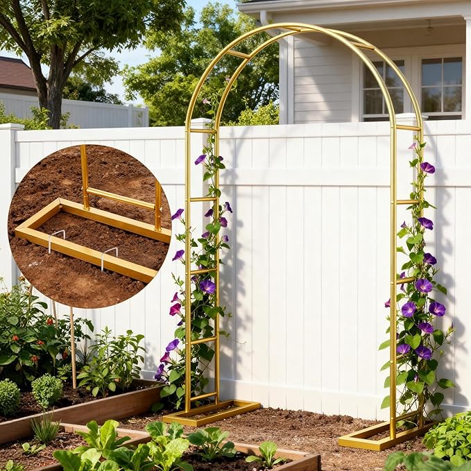 7.2FT Metal Wedding Arch Stand Gold Square Arched Backdrop Frame Metal Pergola Arbor with Base for Party Ceremony Birthday Bridal Baby Shower Garden Floral Balloon Arch Decoration