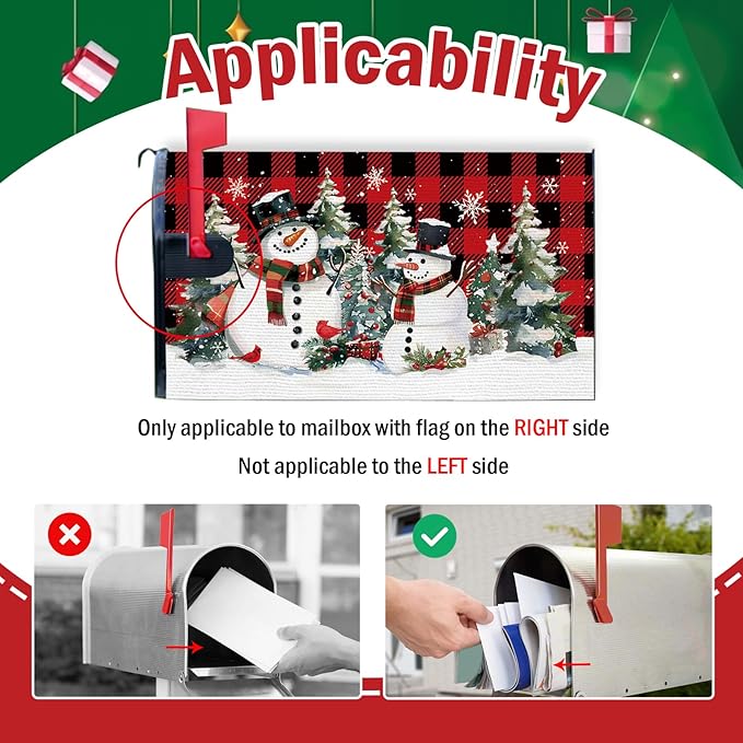 Christmas Snowman Mailbox Cover Magnetic Standard Size 20.5" x 18", Xmas Tree Buffalo Plaid Cardinal Decorative Post Letter Box Wrap Decor, Winter Holiday Garden Yard Outdoor Decoration