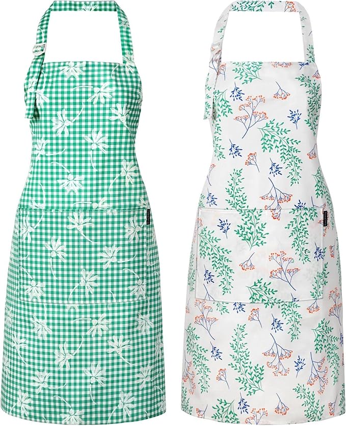 Waterproof Floral Chef Apron Women with Pockets, Cute Apron for Kitchen Cooking Home Baking, Grilling and Gardening Apron