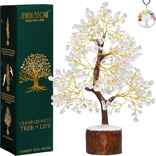 Clear Quartz Tree of Life for Home, Office, and Desk Décor | Handmade Bonsai for Clearity, Positive Energy & Focus | Perfect Concentration Gift for Mom