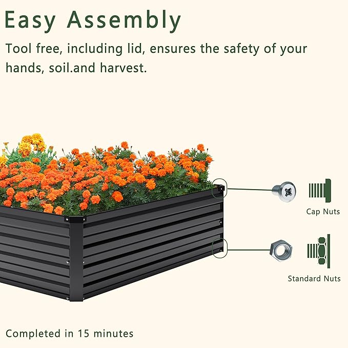 MGNO 2pcs 8x2x1FT Galvanized Raised Garden Bed-Outdoor Planter Box for Vegetables-Metal Garden Bed,Rectangle Planting Box for Herb,Flower,Black