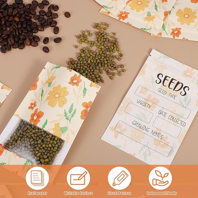 120 Pcs Seed Envelopes with Clear Window 3.54 x 5.51 Inch Seed Packets, Resealable Storage Envelope for Vegetable Flower Seeds Thanksgiving Harvest Party