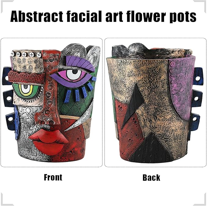 Abstract Face Flower Pots Head,Creative Inspiration Succulent pots,Head Planter with Drainage Hole,Colorful Plant Pots for Outdoor Garden Decor and Home Art Decoration(Maya