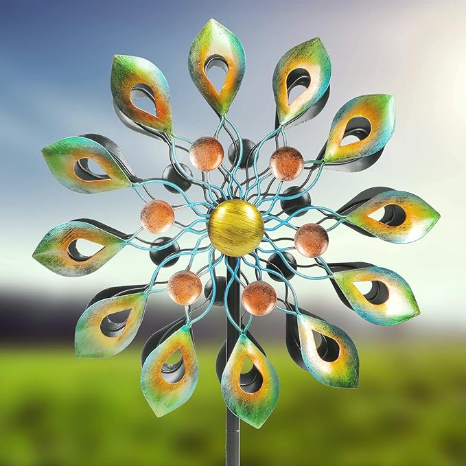 DIBIEECN 78 Inch Big Peacock Kinetic Wind Spinners with Garden Stake, Metal Sculpture Decorations, Outdoor Windmill, Dual Direction for Yard Art, Lawn Decor, Idea Gifts
