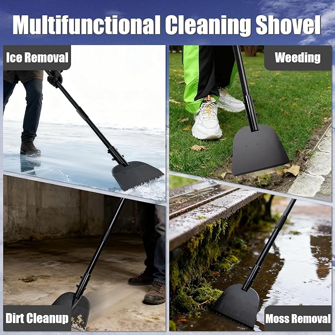 Flat Shovel, Multifunctional Weeding Snow Shovel Ice Scraper, 53.5inch Adjustable Long Handle, Heavy Duty Metal Floor Scrapers Tool for Weeding, Ice & Snow Removal, Driveway, Sidewalk, Garden, Outdoor