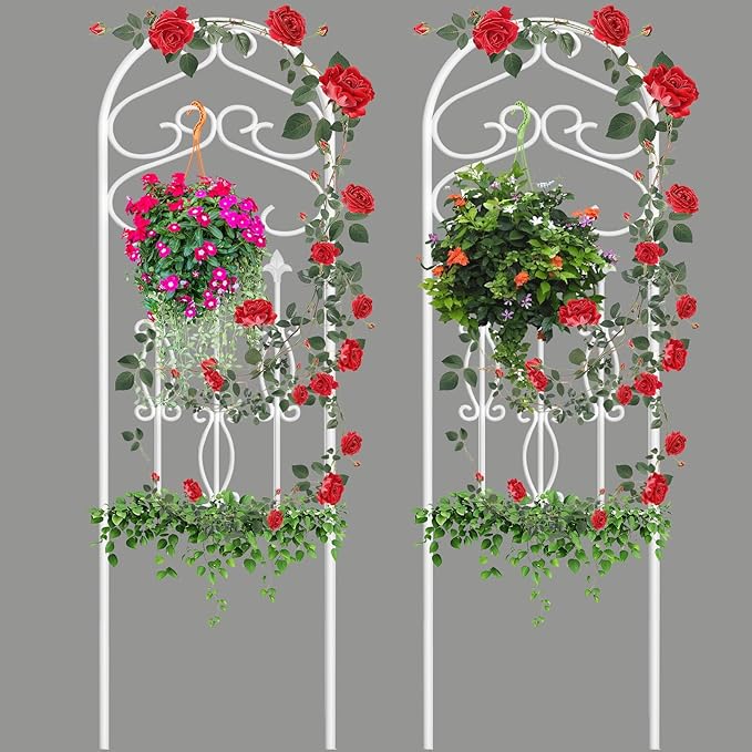 AMAGABELI GARDEN & HOME 2 Pack 60” x 18” Garden Trellis for Climbing Plants Outdoor Trellis for Climbing Roses Plant Trellis Vegetables and Flower Vine White Trellis for Ivy Cucumbers