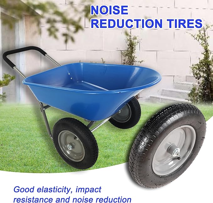 Red Metal Wheelbarrow, Easy Loading and Dumping Garden Cart with Steel Tray, Durable Heavy Duty Utility Trolley for Transporting, Soil, Sand (Blue, 15 inch Inflation 2 Wheels)
