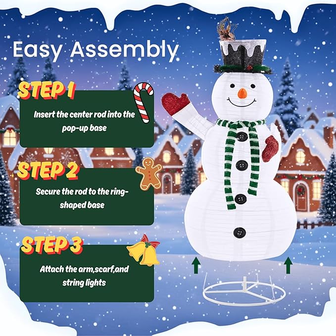 Christmas Decorations Outdoor, 60" Large White Snowman with Built-in LED Lights, Christmas Yard Decorations with Green Scarf and Magic Hat, Holiday Decor for Indoor Outdoor Use