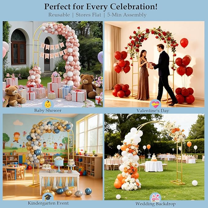 Arch Backdrop Stand,6.6FTx3.5FT Metal Pergola Arbors,Gold Garden Wide Arbors and Arches Trellis for Climbing Plants Outdoor,Assemble Freely 3 Sizes for Party or Garden Decoration