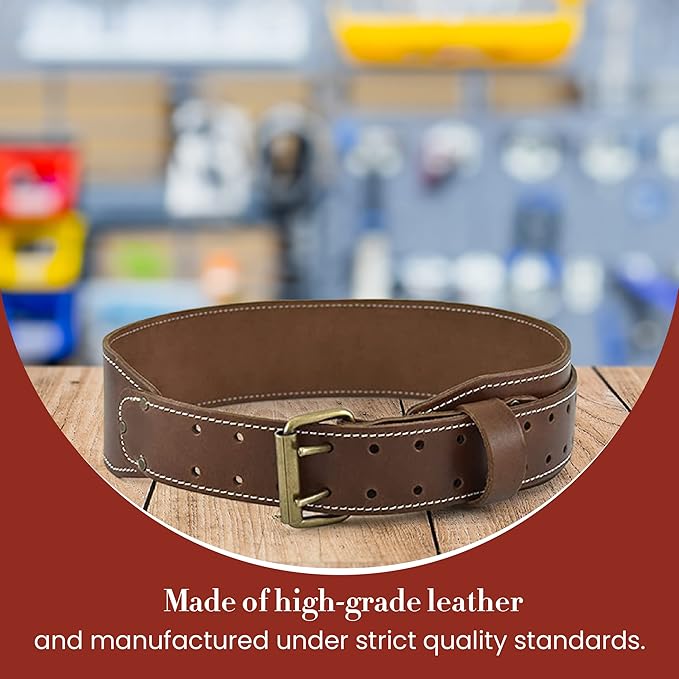 Style n Craft - 3" Wide Tapered Full-Grain Leather Work Belt, Durable and Rugged Belt, Dark Tan (98437)