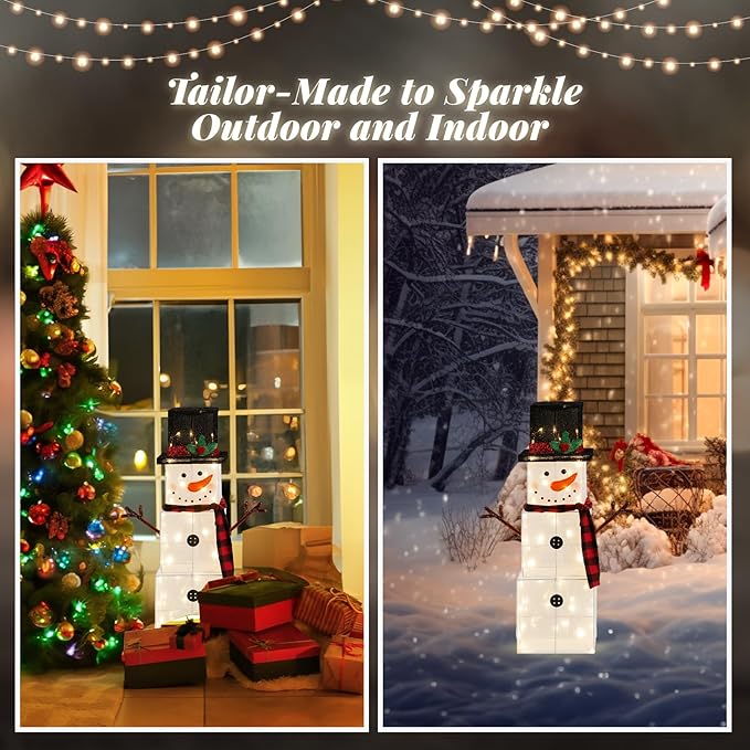 VINGLI 3FT Lighted Snowman Christmas Yard Decorations, Prelit Square Gift Box Snowman with 75 Warm White LED Lights & Stakes, Indoor Outdoor Xmas Lawn Garden Front Porch Patio Holiday Decor Display