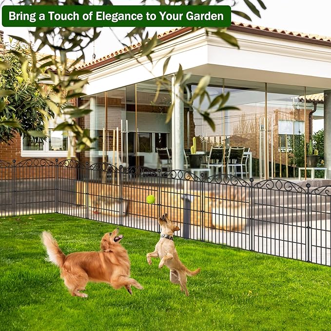 Garden Fence 12 Panel - 30in H x 23.6ft L, No Dig Rustproof Metal Tall Animal Barrier for Dogs Rabbits, Decorative Outdoor Border for Yard, Patio, and Flower Beds