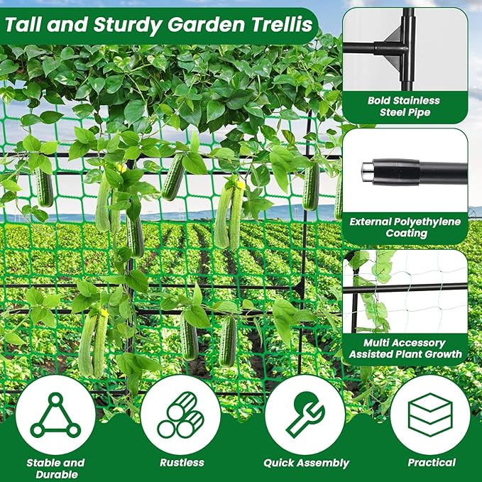 Tall Garden Arch Trellis for Climbing Plants Outdoor, 7 ft Tall Polyethylene-Coated Stainless Steel Garden Arch for Climbing Vine Vegetable/Fruit/Flower, Cucumber Trellis for Raised Bed, Black