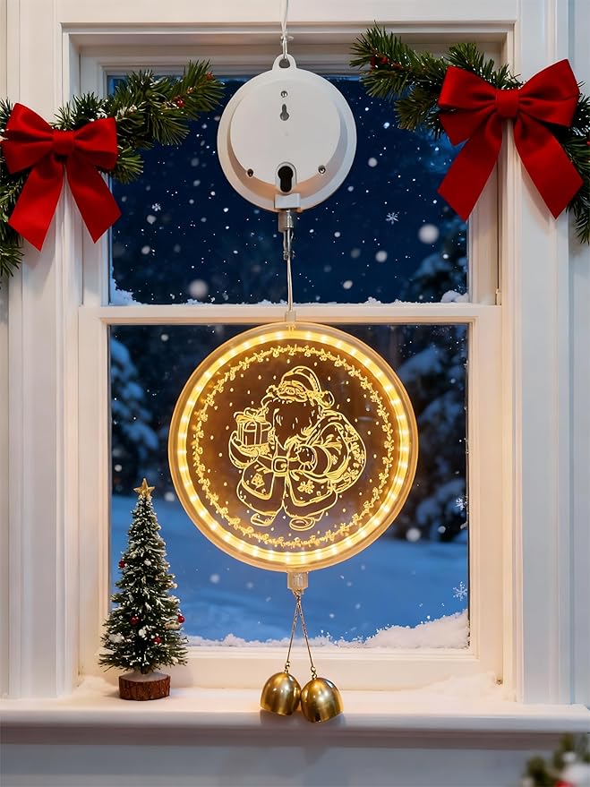 Solar Hanging Lights - Outdoor Indoor Christmas Decorations for Window, Garden, Patio, Porch,Holiday Home Decor, (Jolly Santa)