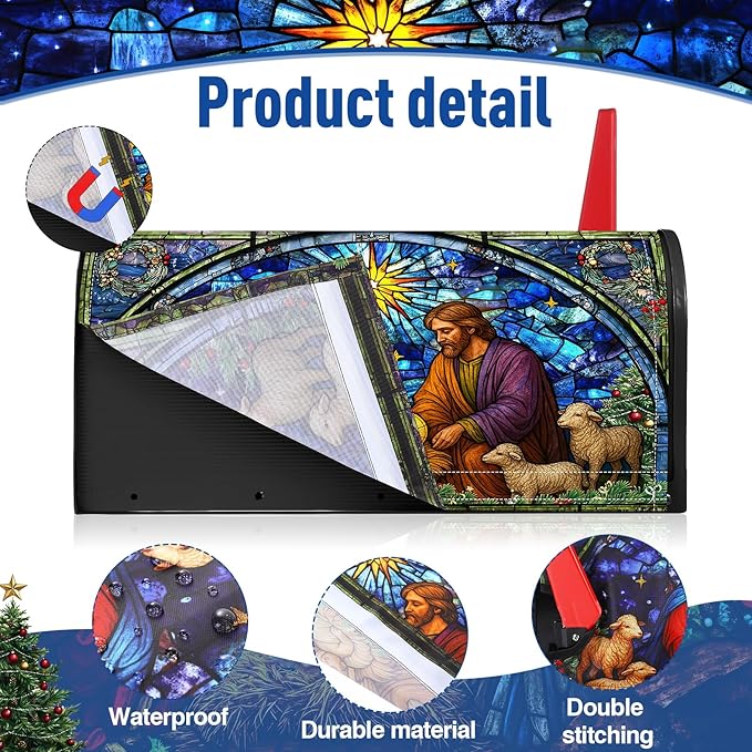 Blosssound Christmas Magnetic Mailbox Cover Standard Size 21 X18 Inch Xmas Windows Nativity Scene Mailbox Covers Decor Retro Religious Christmas Post Box Garden Yard Outdoor Decoration