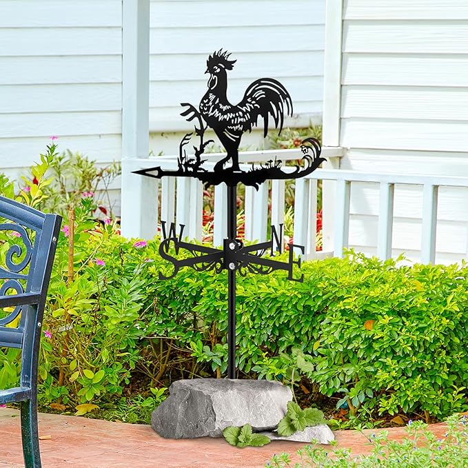 Fenteer Metal Rooster Shape Weathervane Roof Mount Weather Vane Outdoor Scene Chicken Garden Weather Vane for for Shed Garden Yard Patio Decor