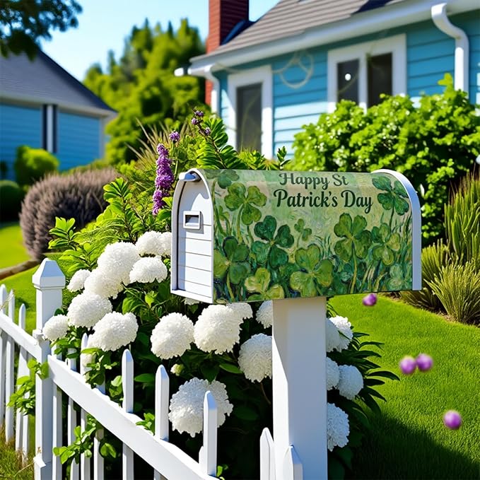 St. Patrick's Day Large Mailbox Covers Magnetic Oversized Saint Patricks Shamrock Lucky Clover Plaid Spring Holiday Outdoor Decorative Letter Box Cases for Home Garden Outside Decor, 25.5x21 Inch