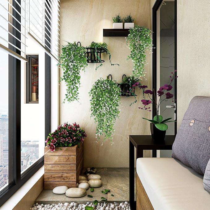 RECUTMS 4PCS Artificial Hanging Plants 33Inch Fake Wall Plant Faux Eucalyptus Leaves Ivy Swag UV Resistant Greenery for Indoor Outdoor Home Office Garden Wedding Patio Spring Easter Party Decor(White)