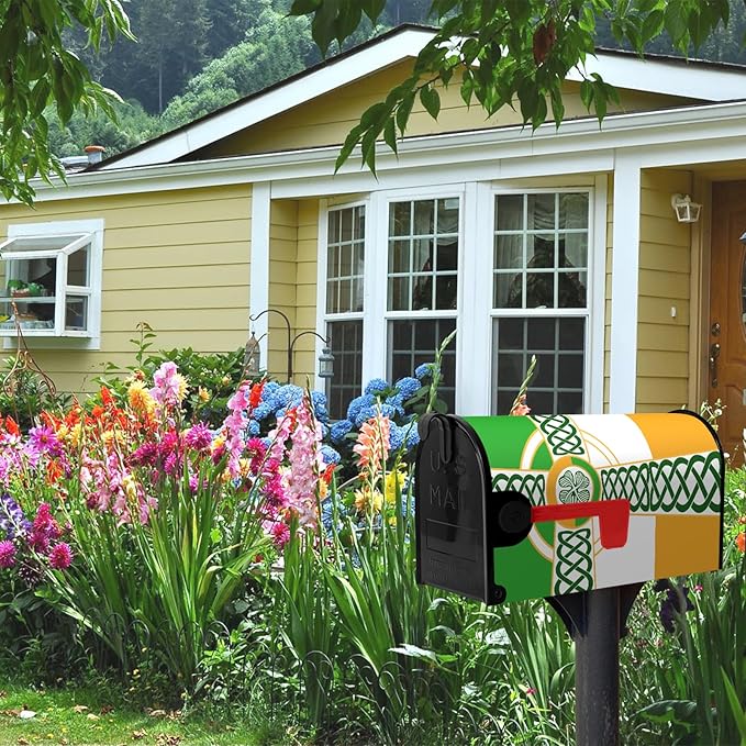 Celtic Irish Flag Mailbox Cover - St. Patrick's Day Clover Shamrocks Wrap - Farmhouse Home Magnetic Mailbox Covers - Standard Size 18"x21"