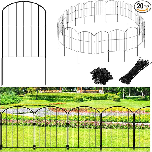Decorative Garden Fence 24in (H) x 21ft (L), 20 Panels No Dig Garden Fencing Animal Barrier for Dogs Rabbits Arched Flower Bed Edging, Metal Wire Border Panel for Outdoor Patio Yard Decor