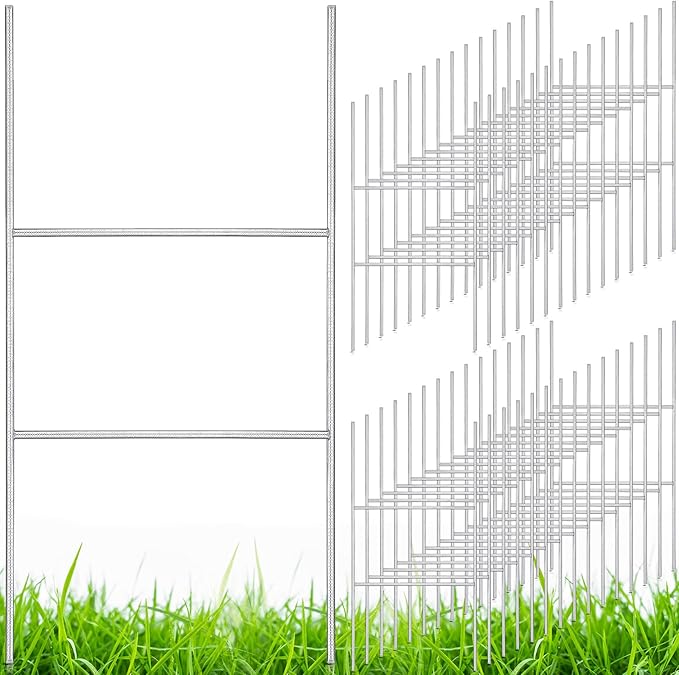 Therwen 30 Pcs Yard Sign Stakes 20'' x 10'' Metal H Heavy Duty Frame Wire Stakes Galvanized Lawn Sign for 4mm 5mm Corrugated Advertising Board Yard Garage Holder Christmas Decor