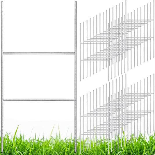Therwen 30 Pcs Yard Sign Stakes 20'' x 10'' Metal H Heavy Duty Frame Wire Stakes Galvanized Lawn Sign for 4mm 5mm Corrugated Advertising Board Yard Garage Holder Christmas Decor