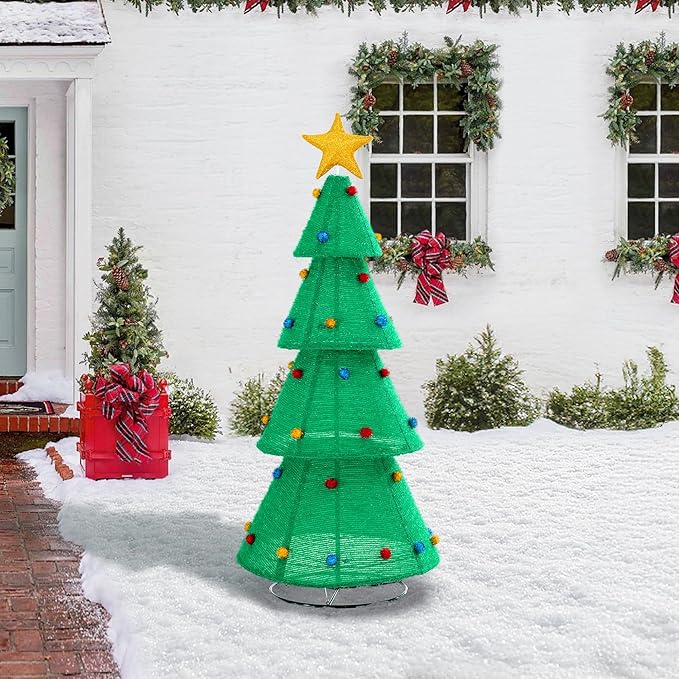 SUNJOY 6.4 FT Jumbo Christmas Lighted Tree, 3D Tinsel Santa Holiday Tree Outdoor Garden Yard Lawn Festive Holiday Decoration with Lights for Indoor & Outdoor