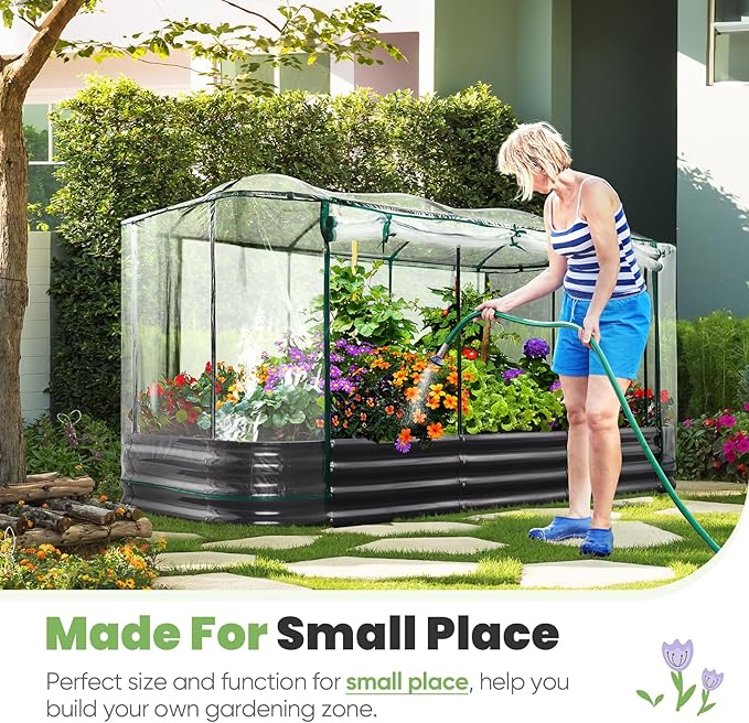 KING BIRD Raised Garden Bed with Cover Galvanized Oval Planter Garden Box Outdoor for Gardening, Vegetables, Flowers 94.5x47.2x11.8 in, Clear