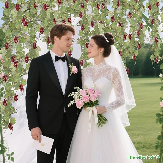 Artificial Grape Vine Leaf Garland Plant with 5 Strings Grapes, 6.5ft Artificial Fake Grape Vines Fake Greenery for Wedding Party Home Indoor Outdoors Decoration (2, Summer Leaf Garland)