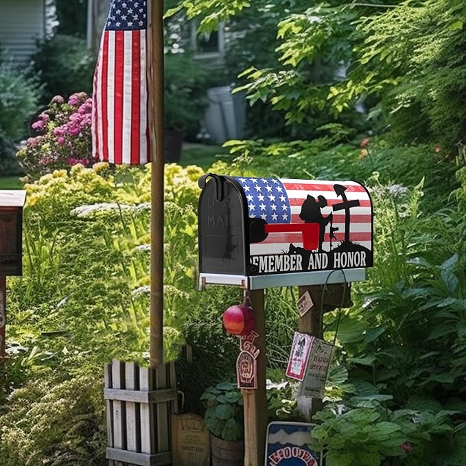 Memorial Day Mailbox Cover Patriotic American Stripes Stars Freedom Flag Magnetic Mailbox Wraps Remember and Honor Post Letter Box Cover Standard Size Outdoor Garden Yard Decoration