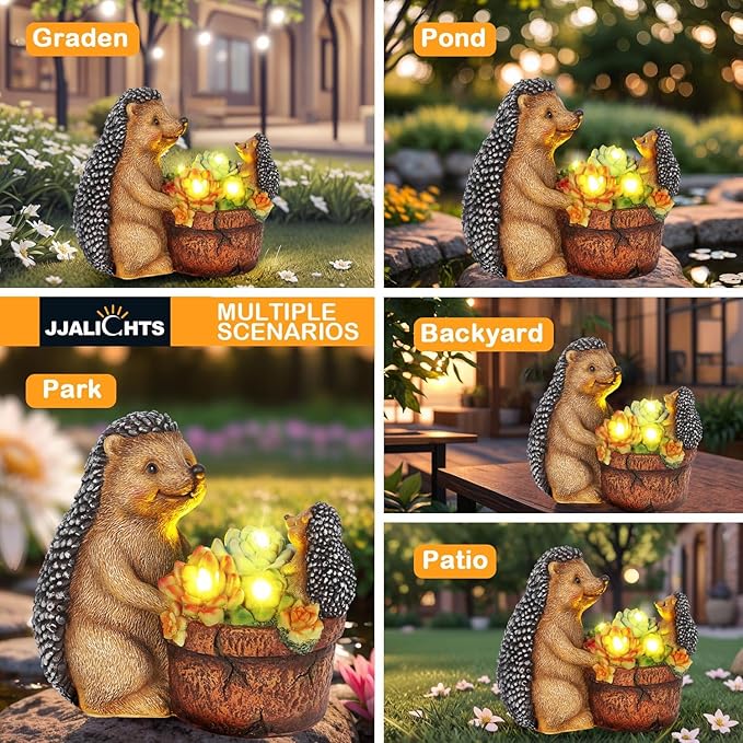 Succulent Hedgehog Garden Statues with Solar Lights Garden Gifts for Women Mom Lawn Ornaments for Patio Yard Decor