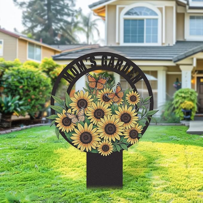 Personalized Garden Signs, Colorful Sunflower Garden Decor for Outside, Decorative Yard Stakes, Metal Yard Art, Patio Decor, Custom Last Name Sign, Lawn Art, Housewarming Gifts Color07