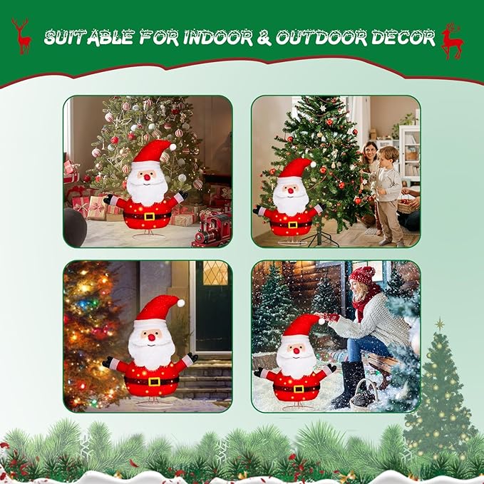 Lighted Santa Claus Holiday Display, Collapsible Pre Lit Pop Up Santa Claus Christmas Decoration for Indoor Outdoor Garden Yard Lawn Holiday Party Decor