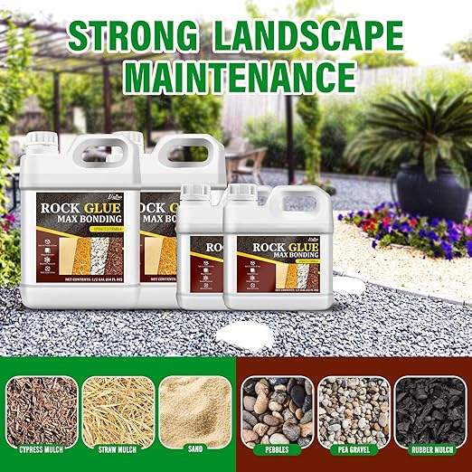 Rock Glue for Landscaping - Strong Mulch Glue for Pea Gravel Landscape, Concentrated Pea Gravel Stabilizer, Max Bonding Outdoor Mulch Binder for Walkways, Driveways, Garden, Patios, Yard (0.5 Gallon)