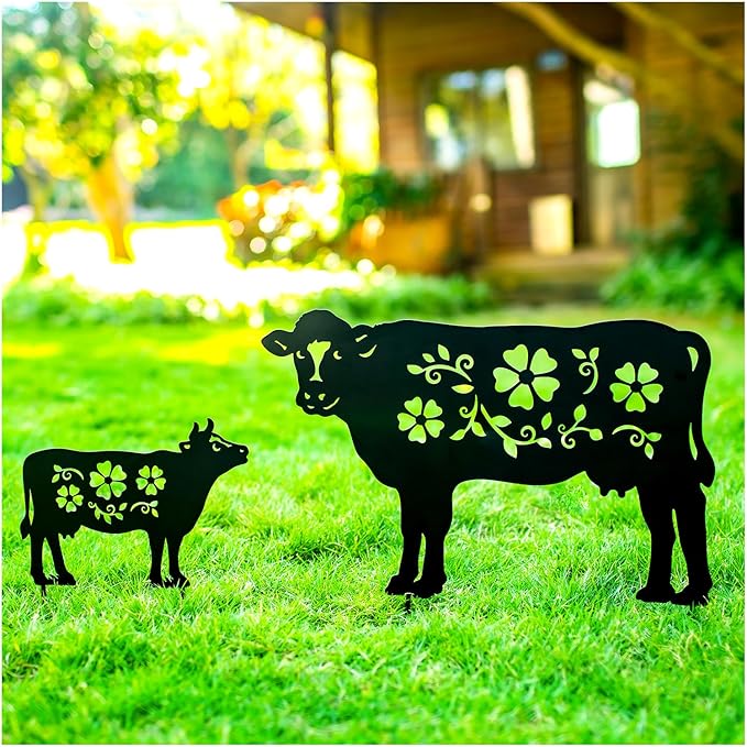 Cow Metal Decorative Garden Stakes Cow Gifts for Women Men Mom Birthday Gifts Silhouette Statues for Garden Decor, Yard Art, Patio, Outside, Lawn Ornaments, Outdoor Decorations