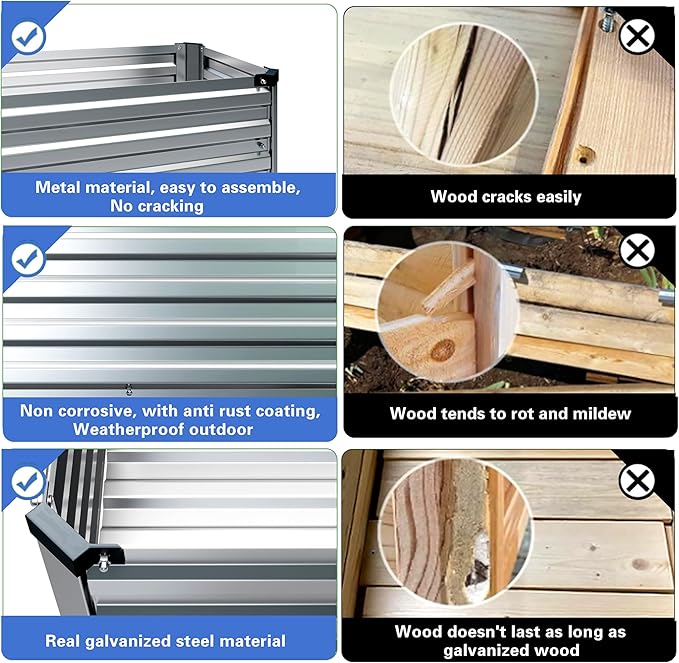 Galvanized Raised Garden Bed with Legs,2PCS 48×18×30in Elevated Planter Box for Backyard,Outdoor Garden, Patio, Balcony, 300lb Capacity,Sliver