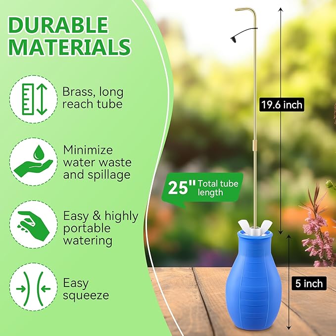Dreyoo Squeeze Bottle for Hanging Plants, 19" Long Spout Plant Watering Bottle, Easy Squeeze Indoor/Outdoor Watering Can Alternative, Precise Sprinkling for Hanging Baskets, Houseplants, 8oz(Blue)