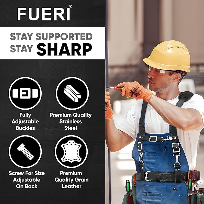 FUERI Tool Belt Suspenders for Men Heavy Duty Bags Construction Carpenter Tools Electricians Framers