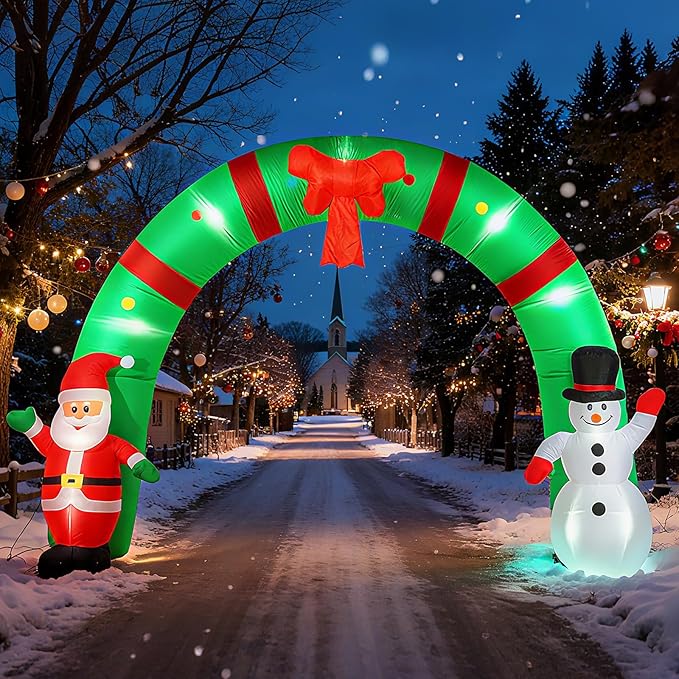 12 FT Christmas Inflatable Archway, Inflatable Santa Claus and Snowman Arch Indoor and Outdoor Holiday Decorations, Blow Ups Christmas Inflatable Outdoor Decoration with LED Lights