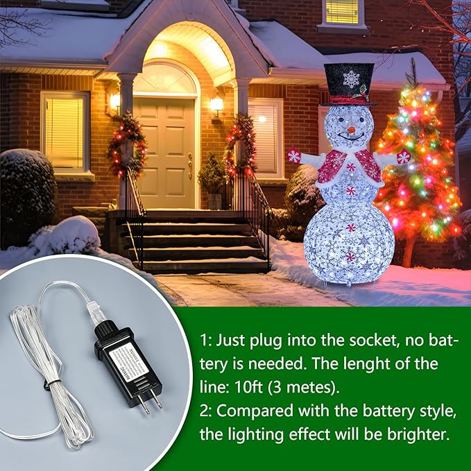 4FT Lighted Snowman Outdoor Christmas Decoration, Collapsible Snowman with Red Scarf and Vest and Top Hat, Pre-Lit Pop Up Snowman for Indoor/Outside Yard (Red)