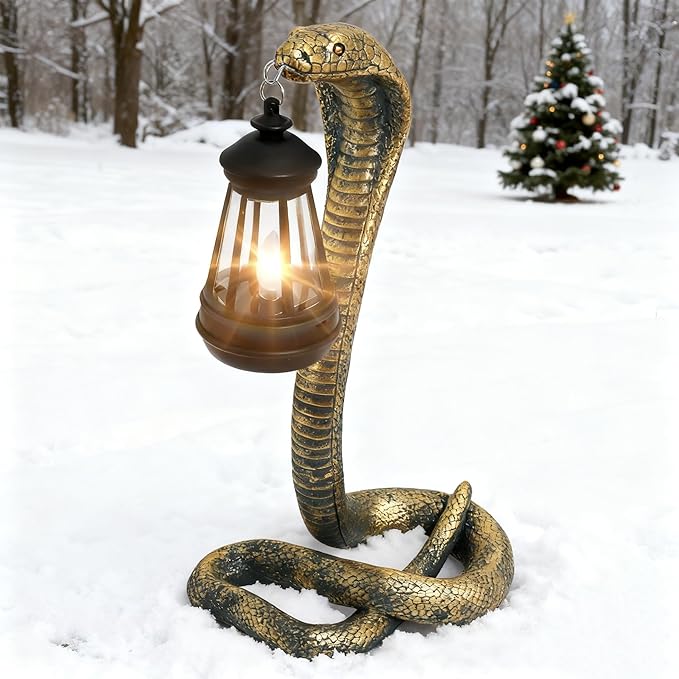Solar Snake Garden Statue,11.22 Inch Snake for Yard Lawn Garden Patio Scary Decorations,Indoor Haunted House Prop and Christmas Home Party Decor (Bronze Colored)