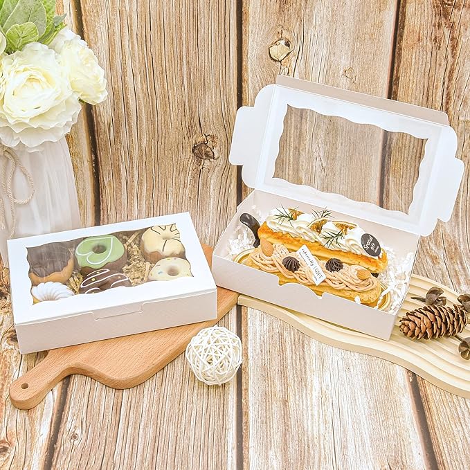 50pcs 7x4.5x1.5 Inches Cookie Boxes with Window White Dessert Boxes Pastry Boxes Small Gift Boxes Bakery Boxes Macaron Boxes Strawberry Boxes