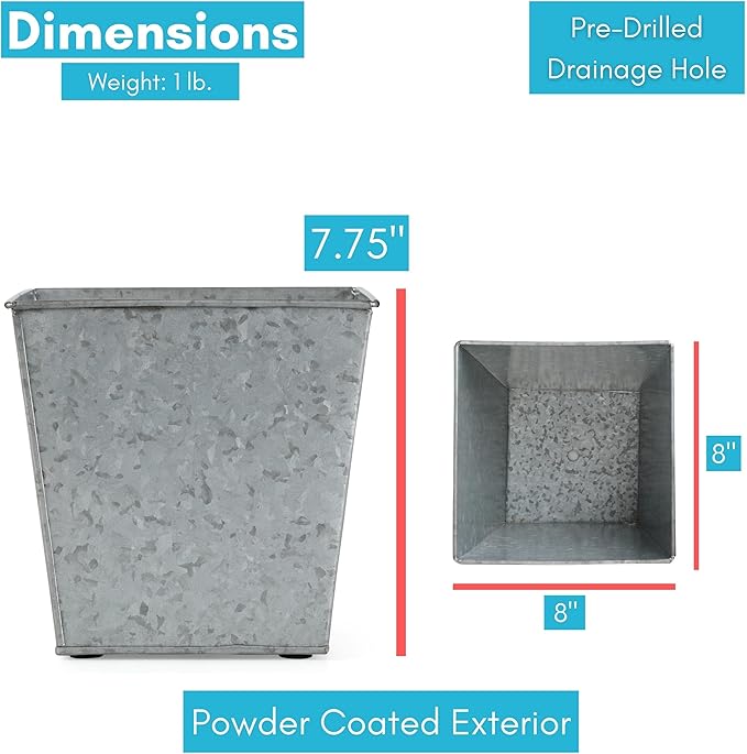 BIRDROCK HOME 2 Pack 8" Rustic Square Planter - Indoor or Outdoor Plant Flower - Patio Porch Garden Pots - Rust and Weather Resistant