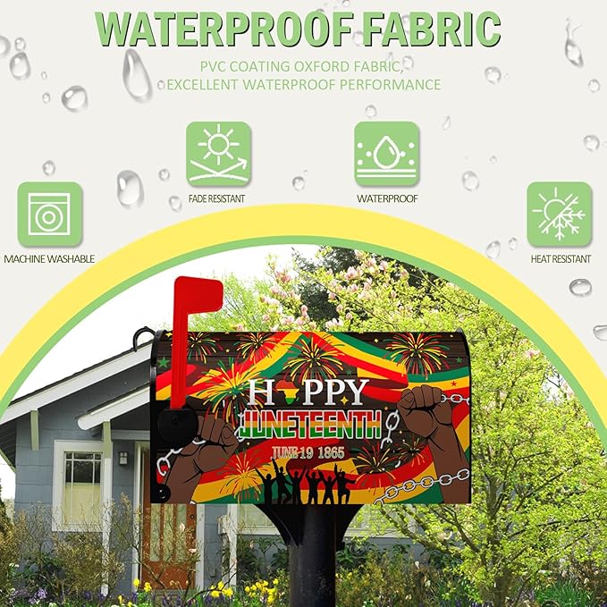 Happy Juneteenth Magnetic Mailbox Cover African Fist in Black Mailbox Wraps June 19 1865 Post Letter Box Cover for Farmhouse Outdoor Garden Yard Home Decor Standard Size 21 X 18 Inch
