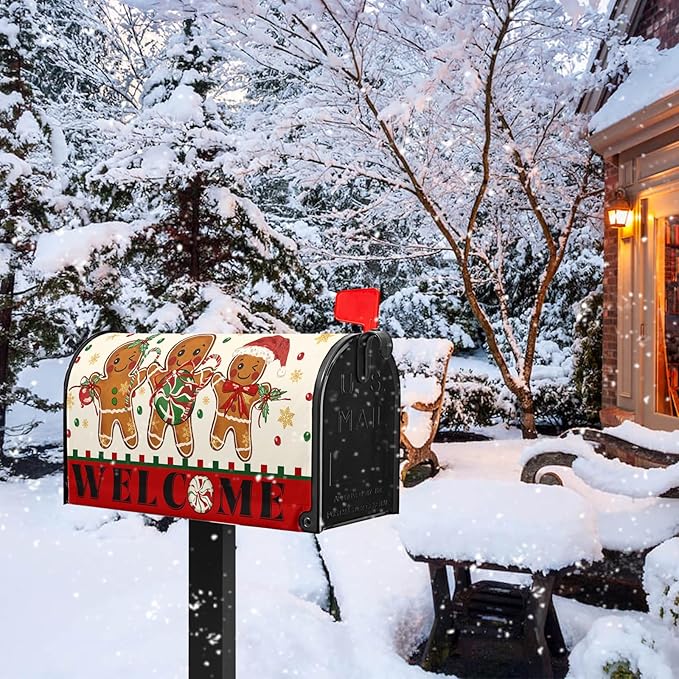 Gingerbread Man Mailbox Covers Merry Christmas Mailbox Wraps Magnetic Standard Size 21x18 inch Welcome Mail Box Cover Outdoor Decor for Garden