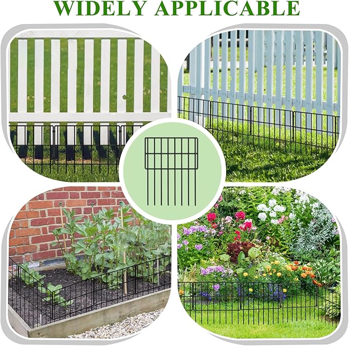 Animal Barrier Fence Stakes, 17in (H) x 5.4ft (L) No Dig Garden Decorative Rustproof Metal Defense Fence, 25 Pack Dog Rabbits Blocker for Outdoor Yard