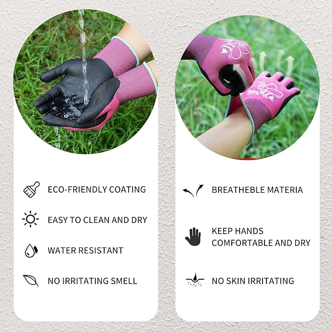 JDL 3 Pairs Nylon Nitrile Coated Gardening Gloves for Women, Touchscreen Yard Garden Gloves, Breathable Safety Work Gloves with Grip, Pink, Small
