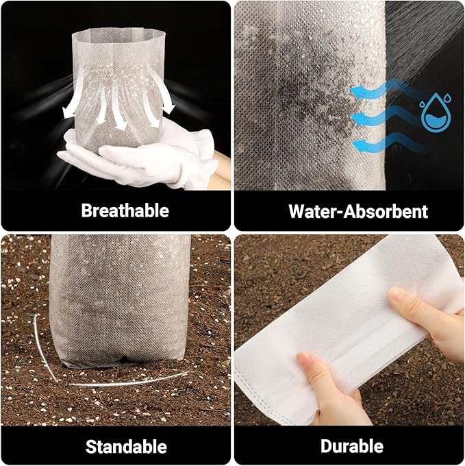 Nursery Grow Bags, 200 PCS Non-Woven Plants Grow Bags 7.8"x8.6", Solid Seed Starter Bags Fabric Seedling Pots Plants Pouch Home Garden Supply